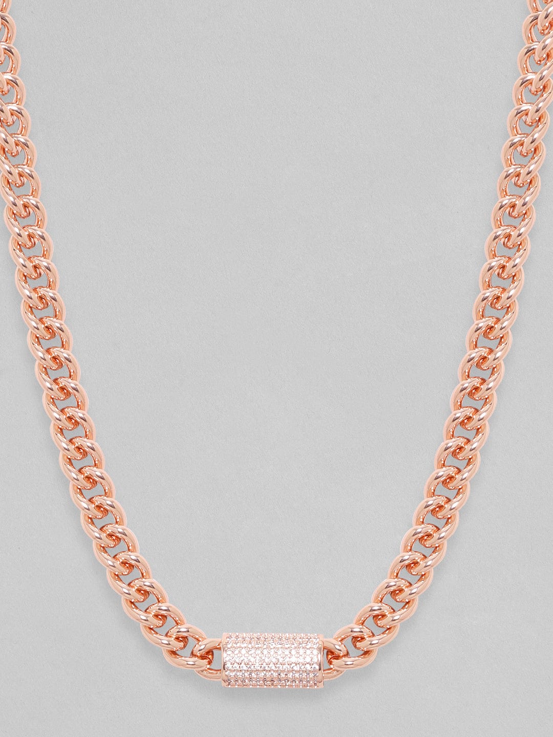 Rubans 18K Rose Gold Cuban Chain Premium Crystal Studded Necklace Gold