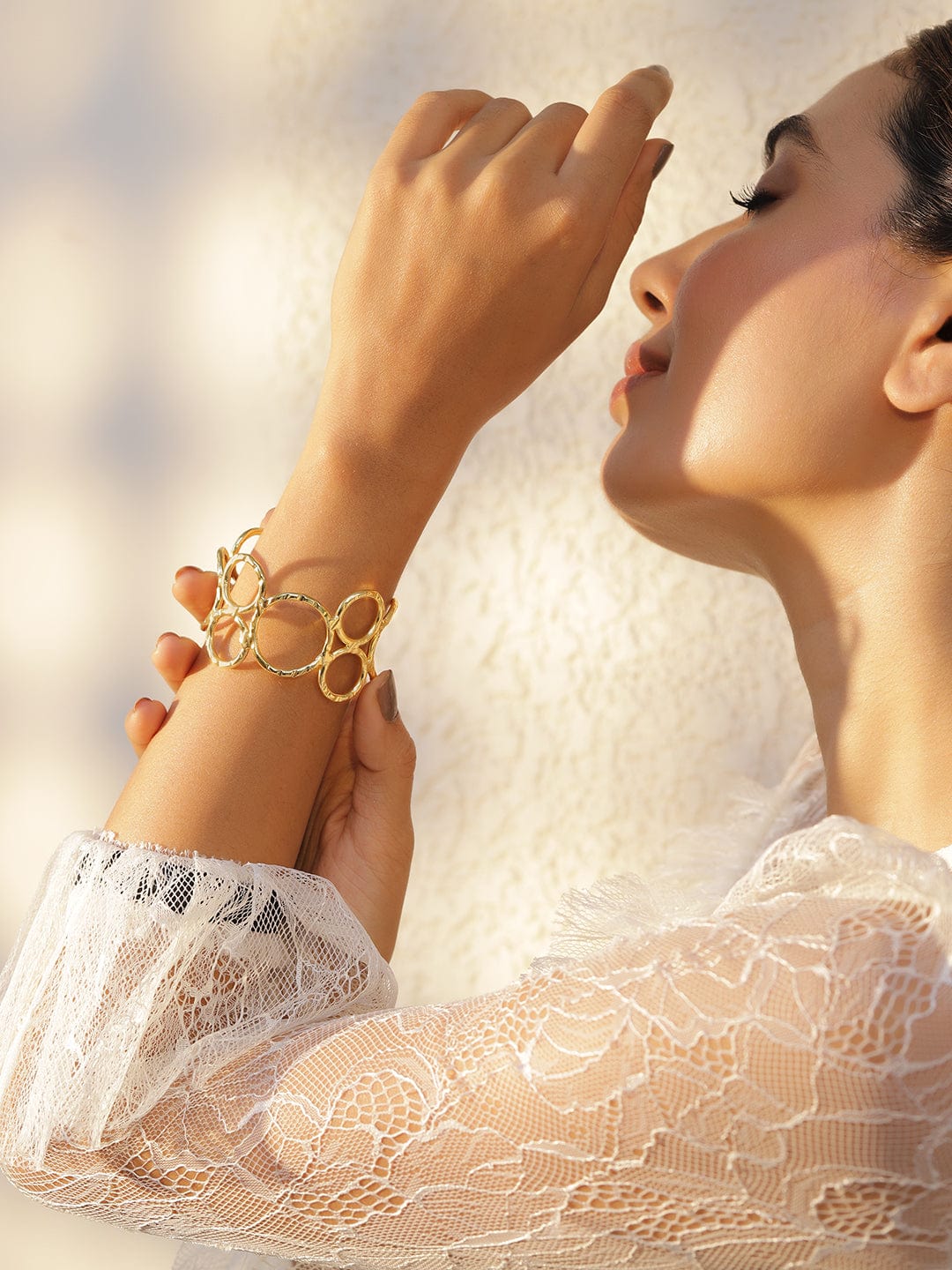18KT Gold Plated Floral  Brass Bangle Style Bracelet Gold
