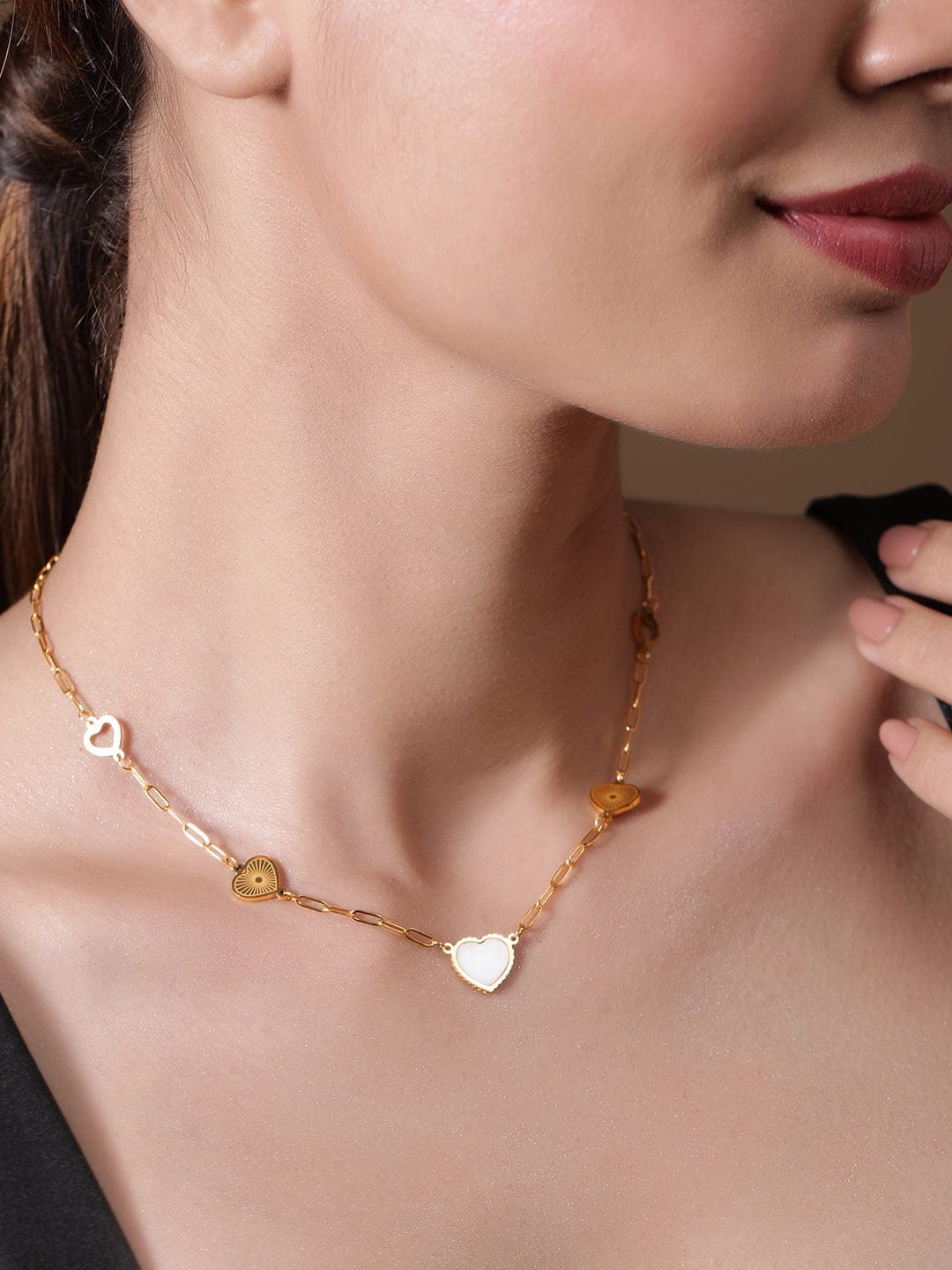 Trendy Heart Charms Necklace Chain Gold