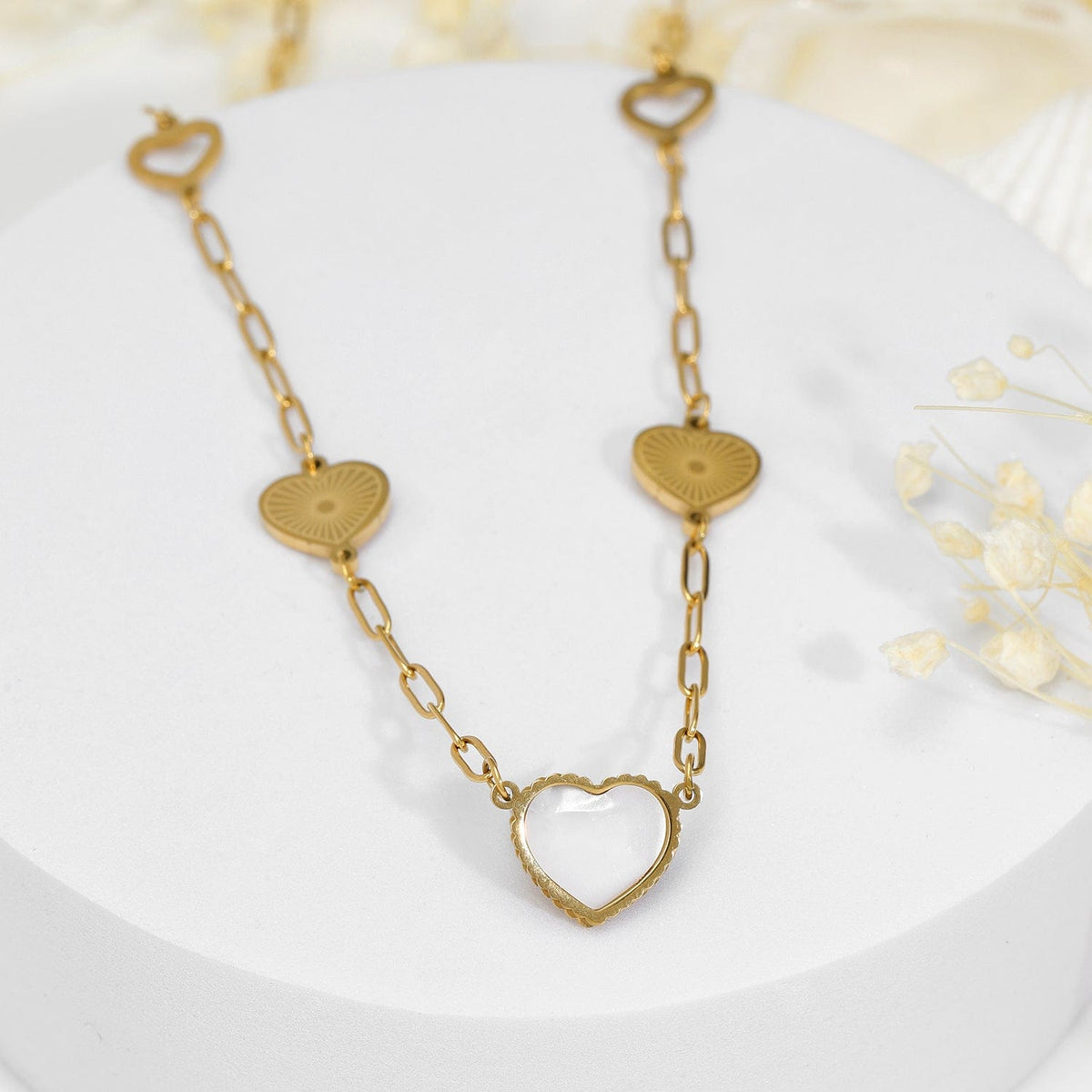 Trendy Heart Charms Necklace Chain Gold