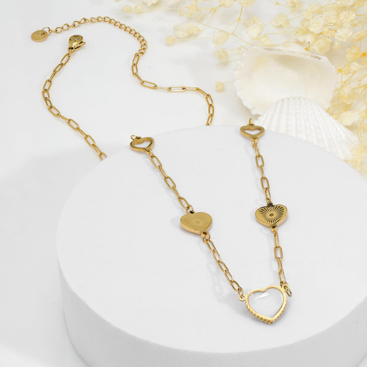 Trendy Heart Charms Necklace Chain Gold