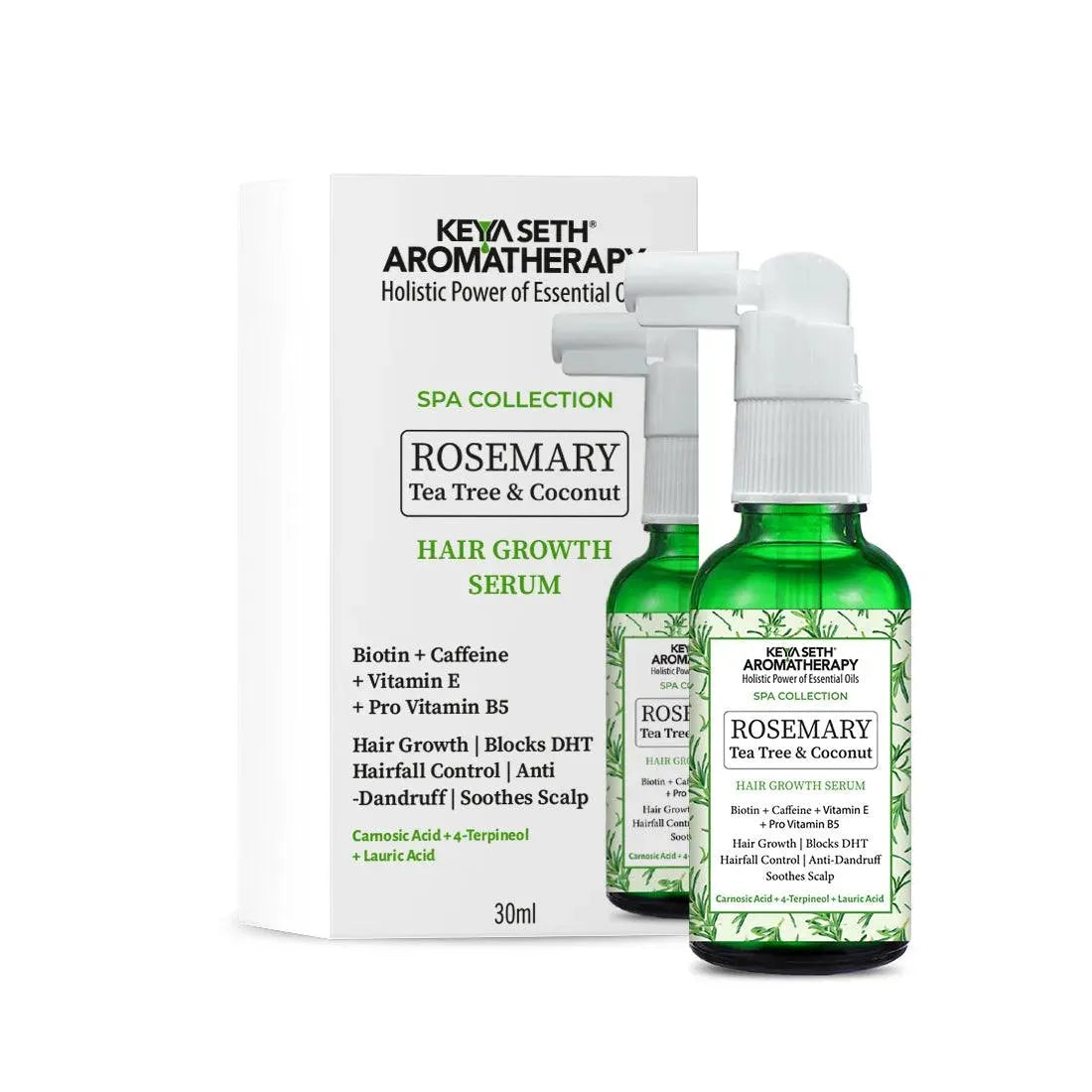 Rosemary Tea Tree Coconut Hair Growth Serum, Biotin Caffeine Vitamin E B5, Blocks DHT, Hair fall Control, Dandruff Soothing, Essential Oil 30ml