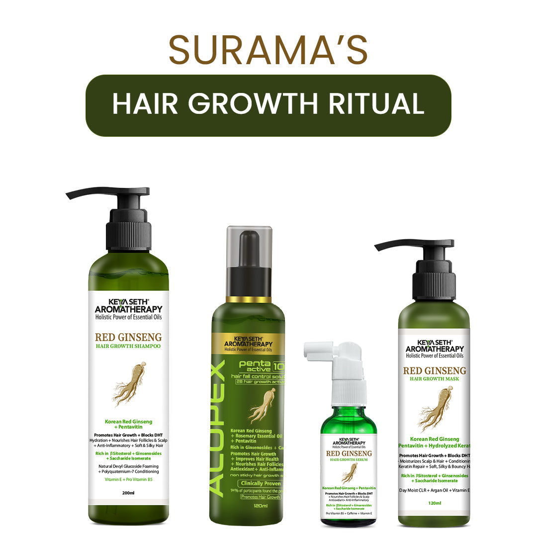 【Keya Seth】 Surama’s Hair Care Ritual- Korean Red Ginseng Serum, Alopex Penta Active 10 Serum, Red Ginseng Shampoo, & Red Ginseng Mask for Scalp Health & Hydration｜スラマズ ヘアケア リチュアル 4点セット｜470ml