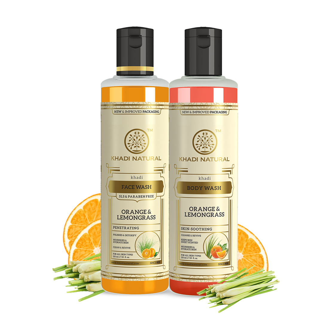 Rejuvenating Pack – Orange & Lemongrass Face Wash (SLS & Paraben Free) & Body Wash Combo Pack of 2 210ml Each