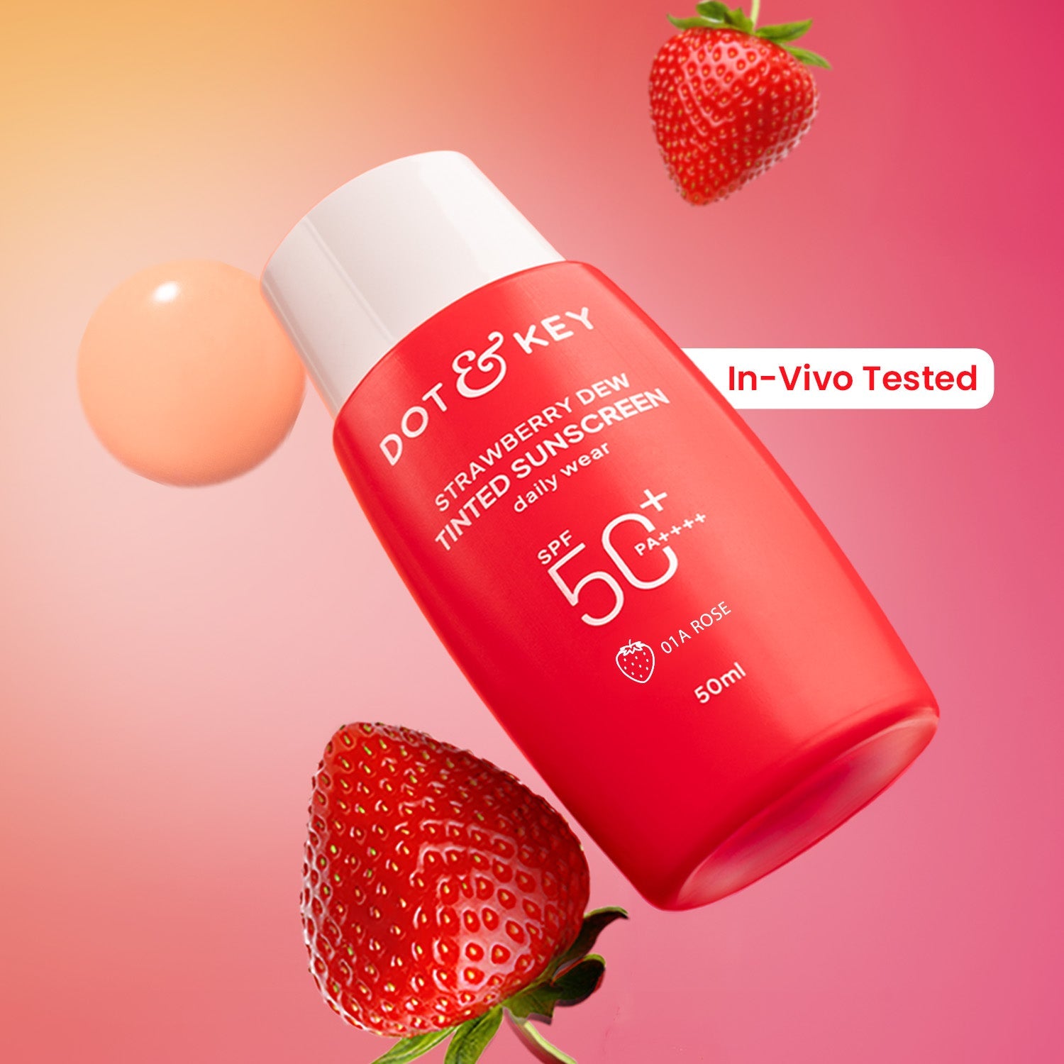 Strawberry Dew Tinted Sunscreen, In-Vivo Tested SPF 50+ PA++++ 