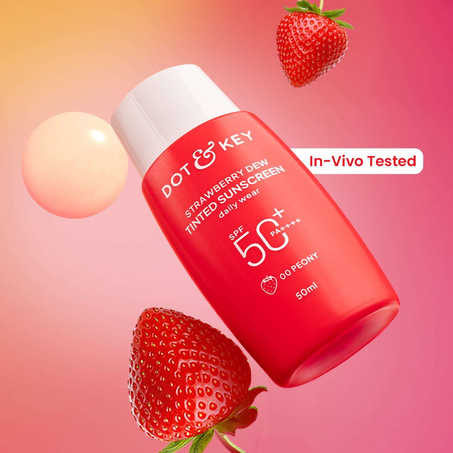 Strawberry Dew Tinted Sunscreen, In-Vivo Tested SPF 50+ PA++++ 