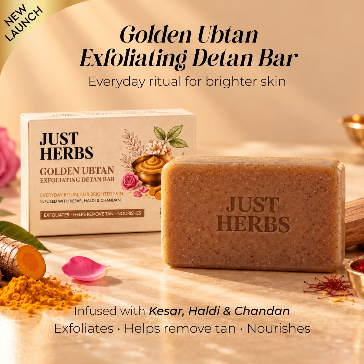 【Just Herbs】Golden Ubtan Exfoliating Detan Bar｜ゴールデン ウブタン エクスフォリエイティング デタン バー｜75g