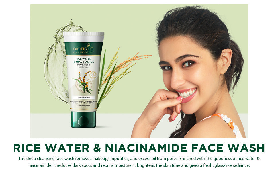 【Biotique】 RICE WATER & NIACINAMIDE Gel Face Wash 100ml (Pack of 2)｜ライスウォーター ナイアシンアミド ジェル 洗顔料 2本セット｜100ml×2