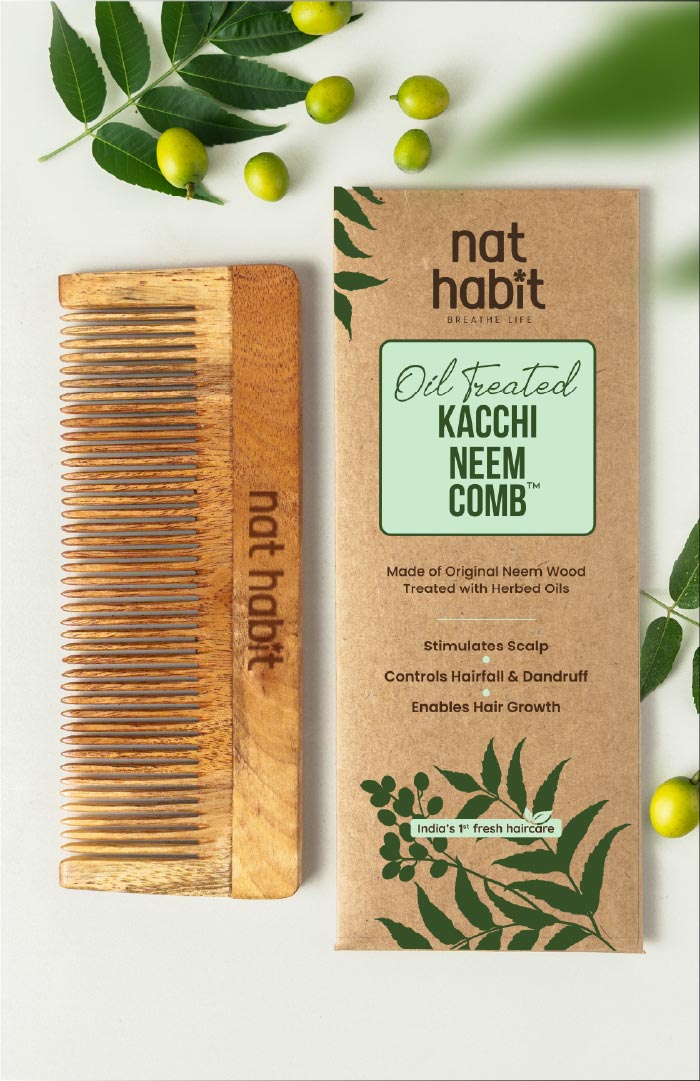Fine Tooth Kacchi Neem Styling Comb 2個パック