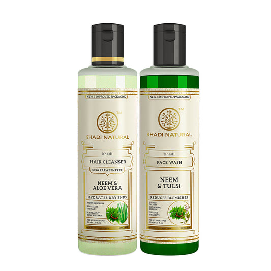 Neem & Aloe Vera Hair Cleanser with Neem & Tulsi Face Wash Combo (Set of 2) 250g