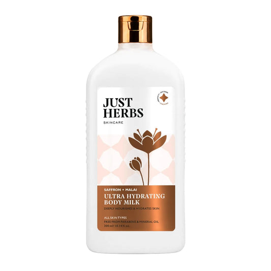 【Just Herbs】 Ultra Hydrating Body Milk with Saffron and Malai｜ウルトラ ハイドレーティング ボディミルク サフラン＆マライ｜300ml