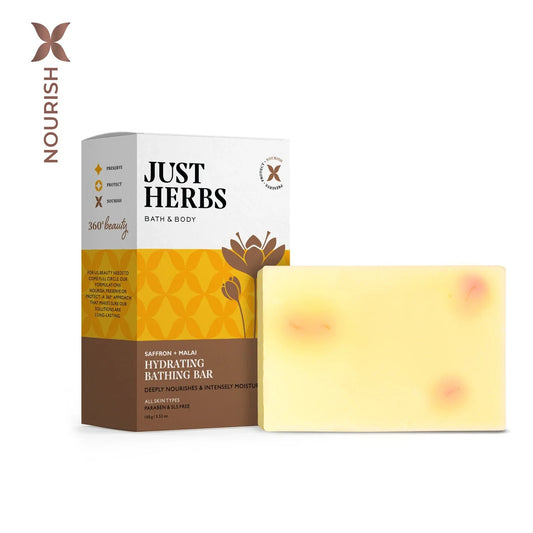 【Just Herbs】 Hydrating Bathing Bar with Saffron and Malai｜ハイドレーティング バスバー サフラン＆マライ｜100g