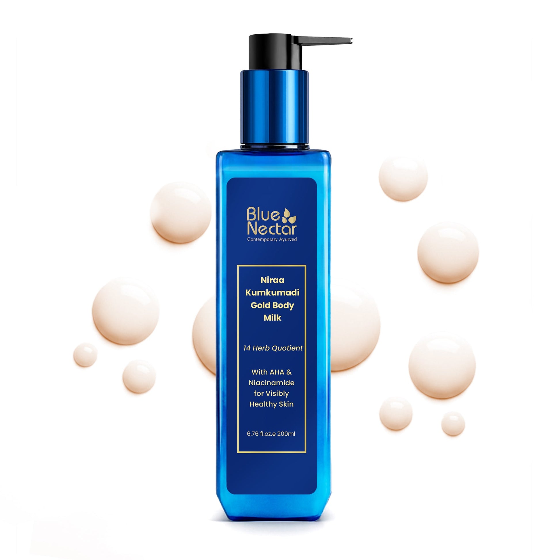 Niraa 24K Gold Body Milk Lotion with AHA, Niacinamide & Milk Protein for Glowing Skin (14 Herbs) 100ml