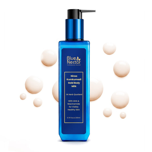 Niraa 24K Gold Body Milk Lotion with AHA, Niacinamide & Milk Protein for Glowing Skin (14 Herbs) 200ml