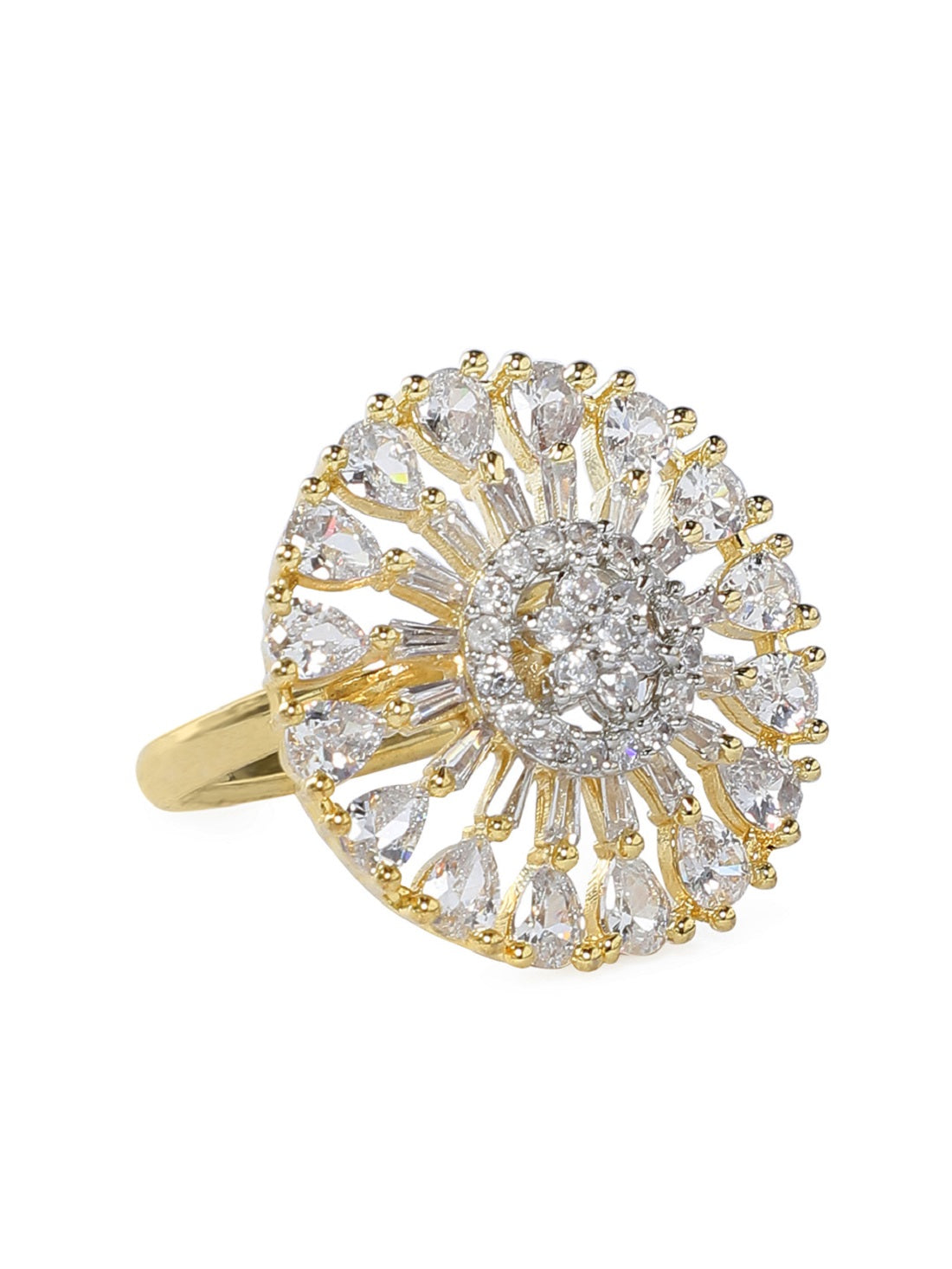 Rubans Gold Toned Handcrafted CZ Studded Statement Ring Gold