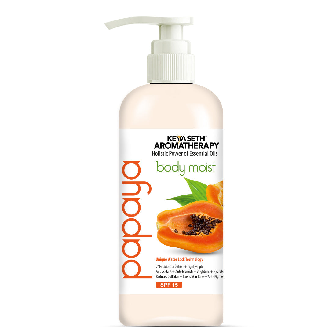 Papaya Body Moist with SPF 15 24hrs Moisturization Lock Papaya Extract Enriched, Brightening, Glowing & Anti Blemish - Removes Pigmentation & Dull Skin 200ml 400ml