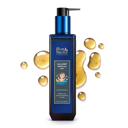 【Blue Nectar】 Niraa Baby Body Wash with Natural Ghee | No Tear Hydration (9 herbs, 200ml)｜ニラー ベビーボディウォッシュ ナチュラルギー配合｜200ml
