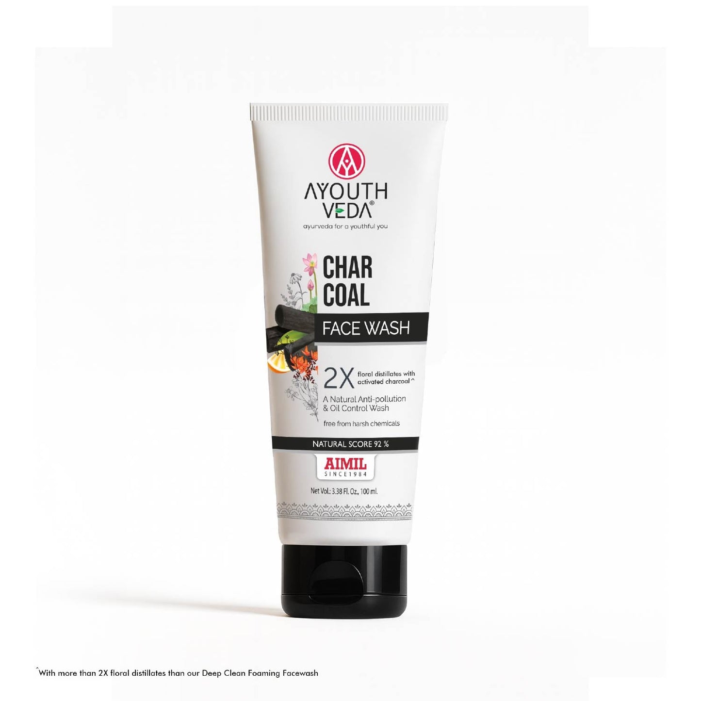 Charcoal Face Wash with Activated Bamboo Charcoal & Floral Distillates | Deep Detoxifying & Brightening Formula | Dermatologically Safe | Suitable for All Skin Types | Net Qty – 100 ml - Single 100ml