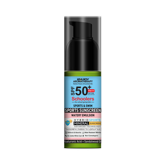 Schoolers SPF 50 PA+++, Kids Sports Mineral Watery Sunscreen Boys & Girls, No White Cast, Water Resistant 180 Mins, Tinosorb M + Parsol TX 50ml
