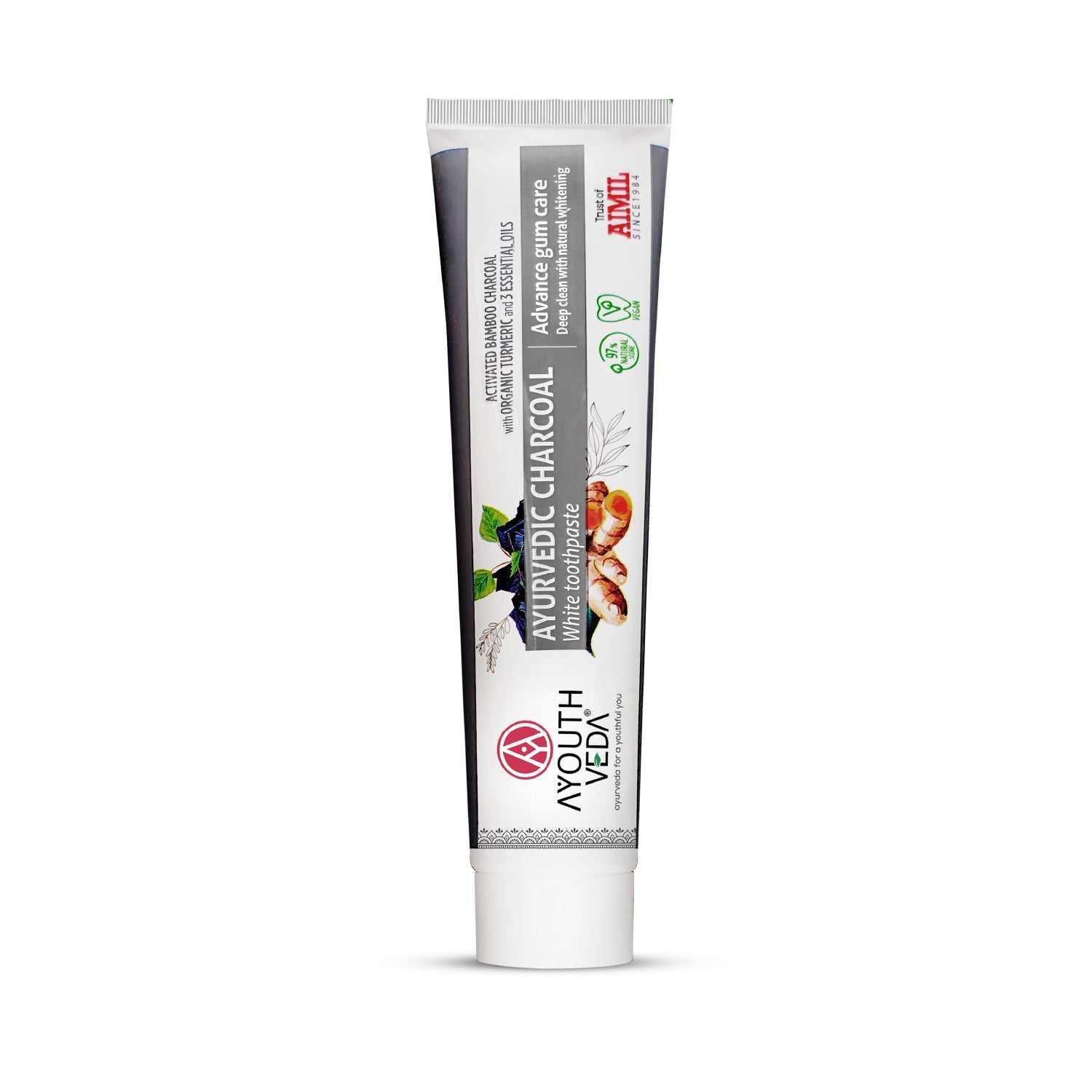 Ayurvedic Charcoal White Toothpaste with Activated Bamboo Charcoal & Turmeric for Deep Cleaning & Whitening  - 100g each (Set of 2) 100g