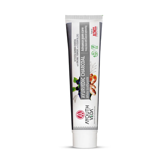 Ayurvedic Charcoal White Toothpaste with Activated Bamboo Charcoal & Turmeric for Deep Cleaning & Whitening  - 100g each (Set of 2) 100g