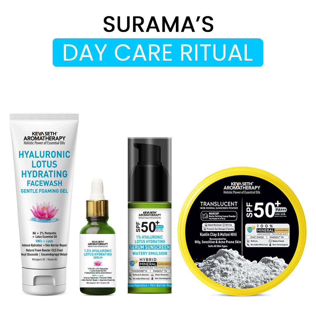 【Keya Seth】 Surama's Day Skin Care Ritual (Face Wash + Serum + Sunscreen SPF50 + Loose Powder)｜スラマズ デイ スキンケア リチュアル 4点セット｜230ml