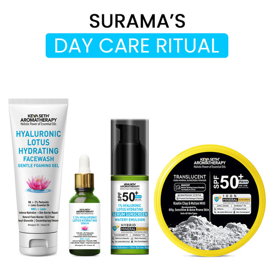 【Keya Seth】 Surama's Day Skin Care Ritual (Face Wash + Serum + Sunscreen SPF50 + Loose Powder)｜スラマズ デイ スキンケア リチュアル 4点セット｜230ml