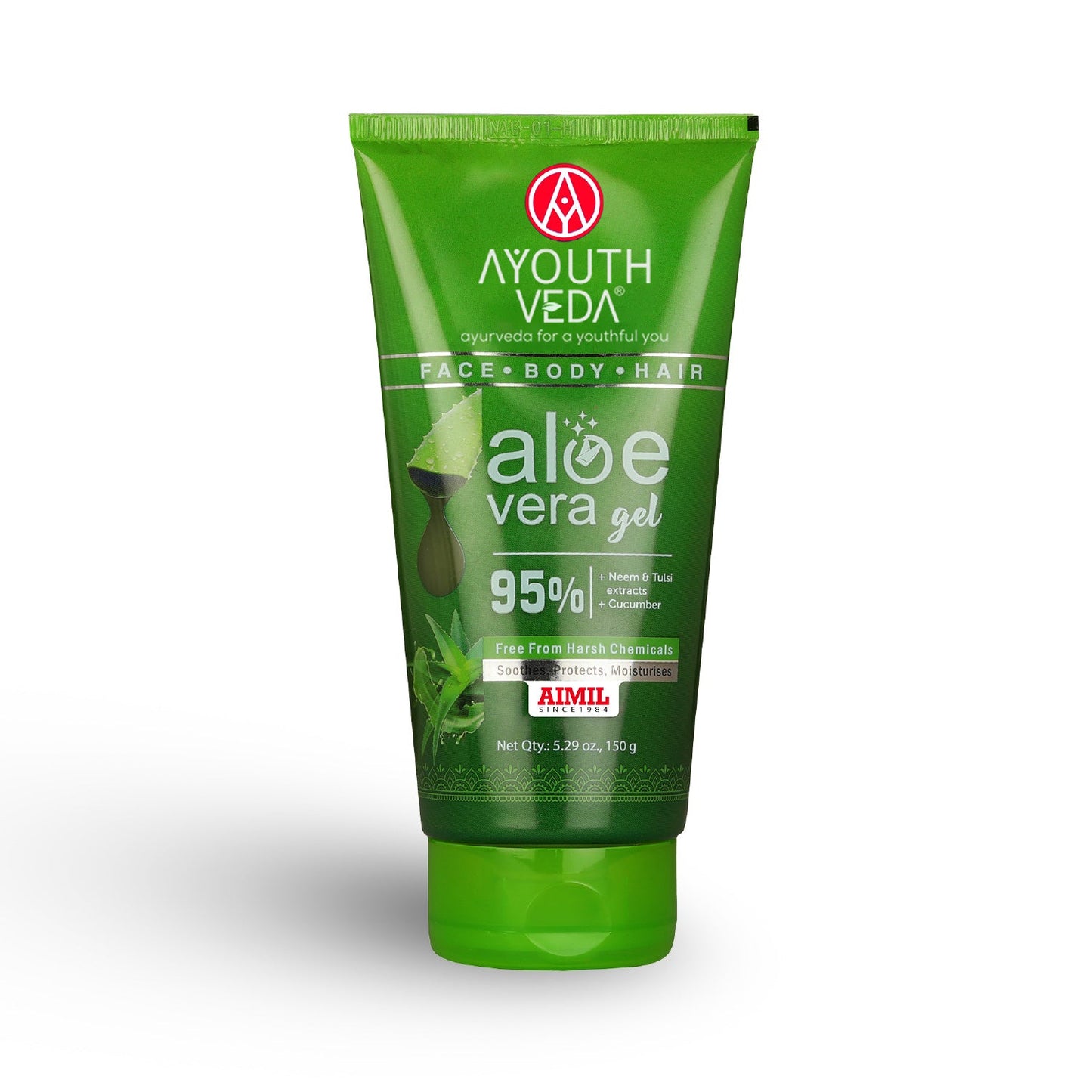Aloe Vera Gel | Multi-Purpose Gel For Face, Body & Hair | Calms Sunburn & Promotes Even Skin Tone | Non-Greasy Hydrating formula With Neem, Tulsi & Cucumber Extracts | Net. qty - 150g - Set of 3 150g
