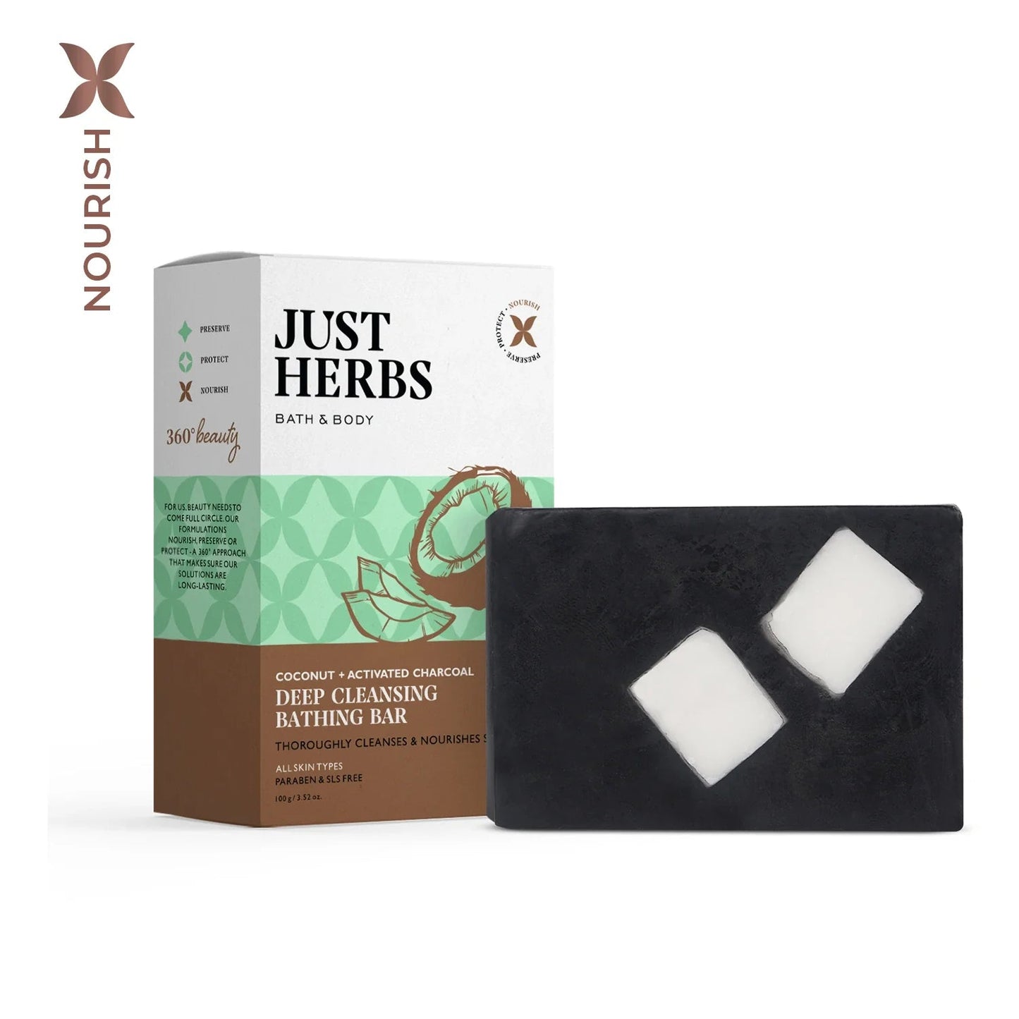 【Just Herbs】 Deep Cleansing Bathing Bar with Coconut and Activated Charcoal｜ディープクレンジング バスバー ココナッツ＆活性炭｜100g