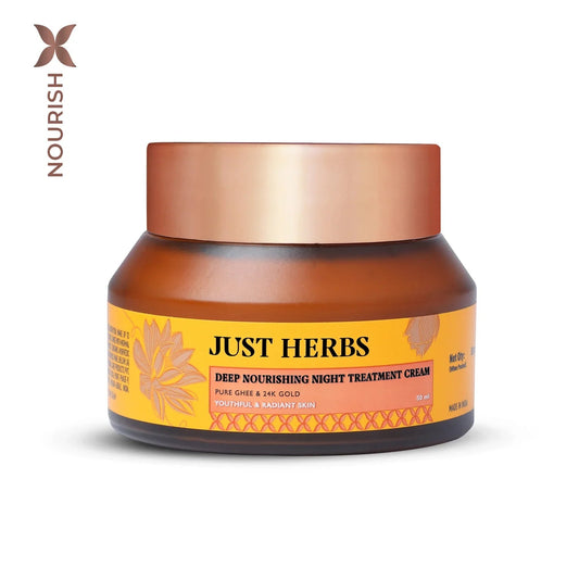 【Just Herbs】 Pure Ghee & 24K Gold Deep Nourishing Night Treatment Cream｜ピュアギー＆24K ゴールド ディープナリッシング ナイトトリートメントクリーム｜50ml