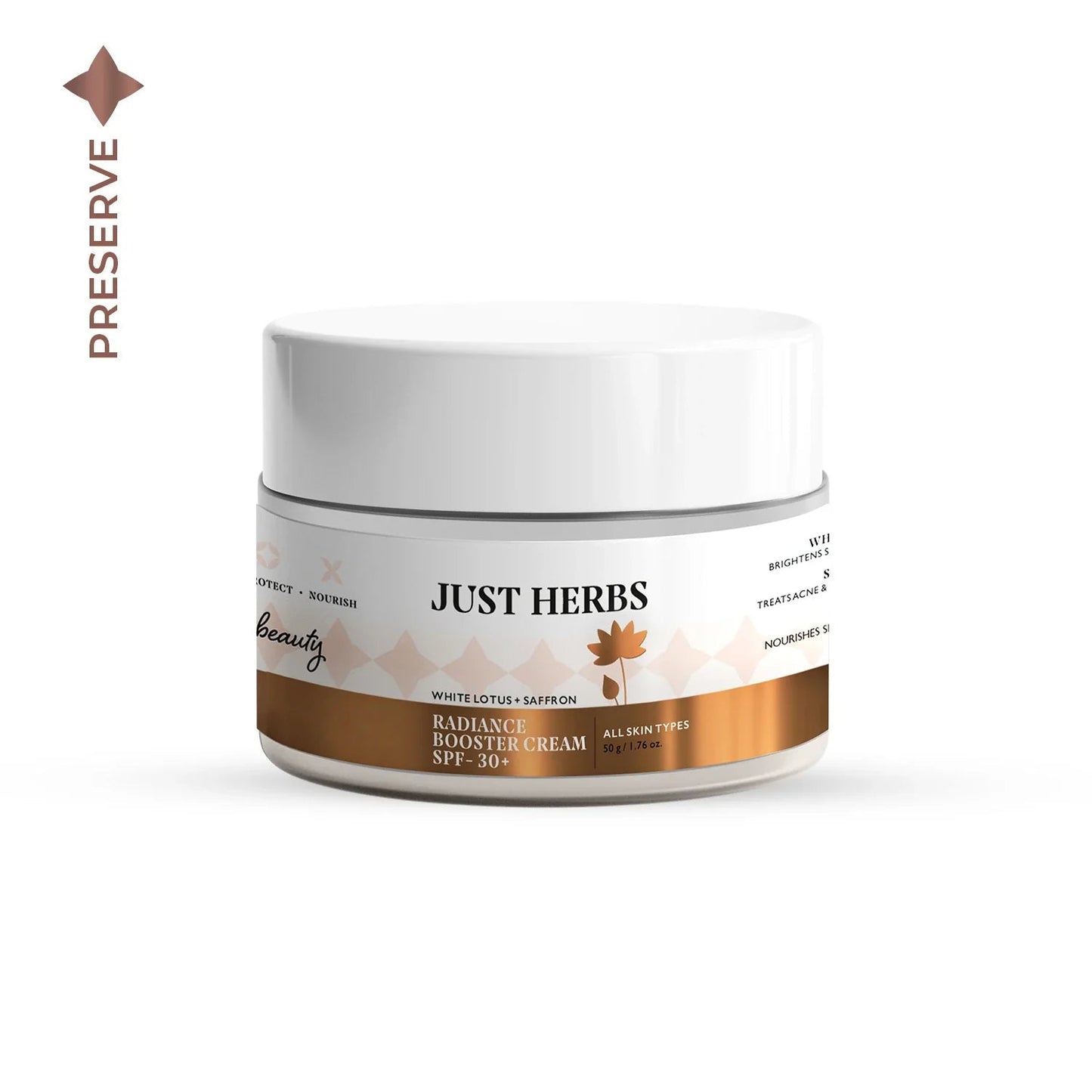 【Just Herbs】 Radiance Booster Cream SPF 30+ with White Lotus and Saffron｜ラディアンスブースター クリーム SPF30+ ホワイトロータス＆サフラン｜50g