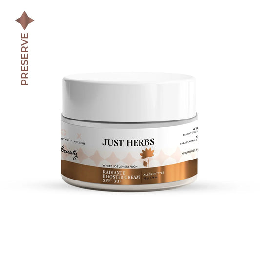 【Just Herbs】 Radiance Booster Cream SPF 30+ with White Lotus and Saffron｜ラディアンスブースター クリーム SPF30+ ホワイトロータス＆サフラン｜50g