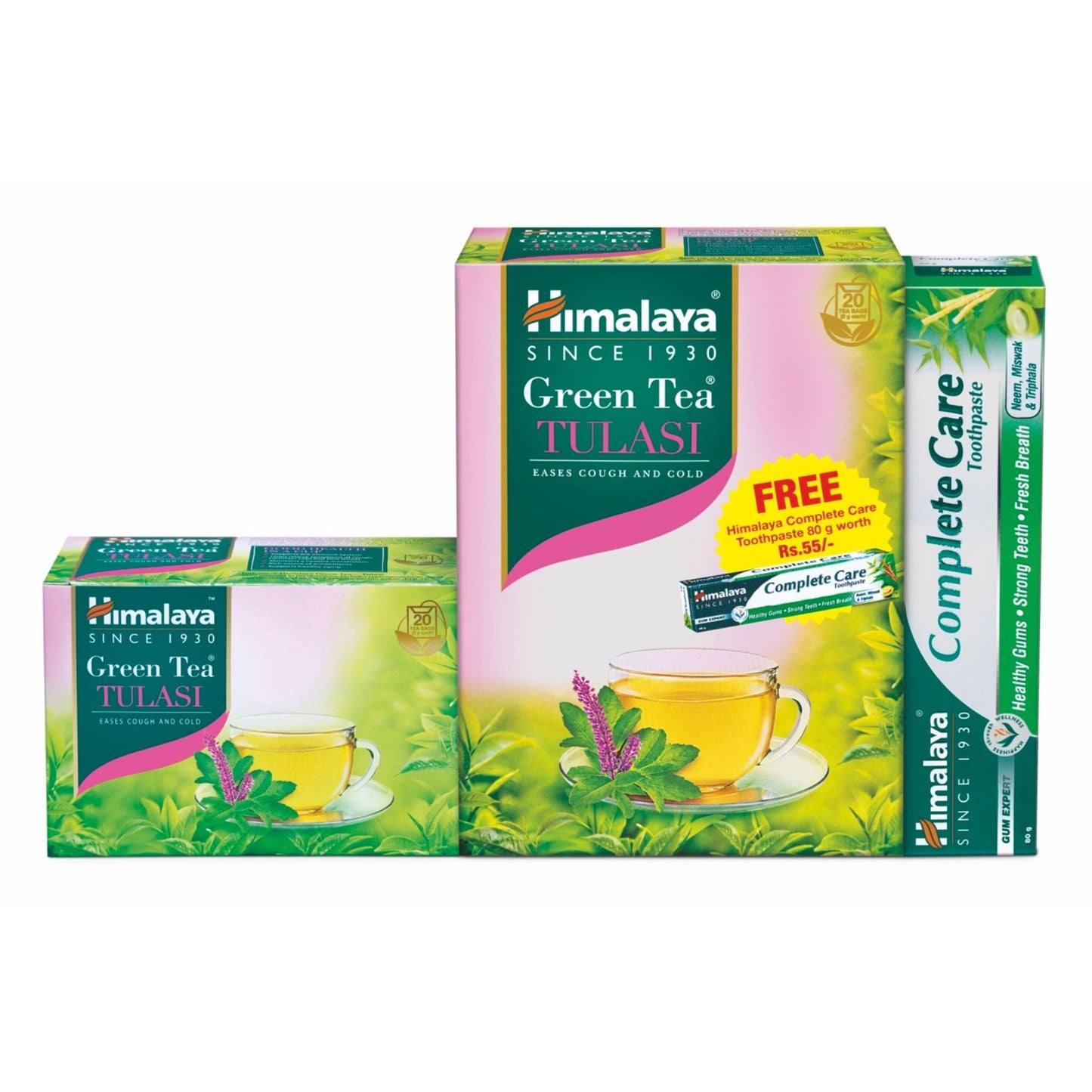 【Himalaya】 GREEN TEA TULASI ´20s + COMPLETE CARE TOOTHPASTE FREE OFFER PACK｜グルイーンティートゥルシー20スクオムプルエテクアレトゥースペーストフルイーオフフエルパック