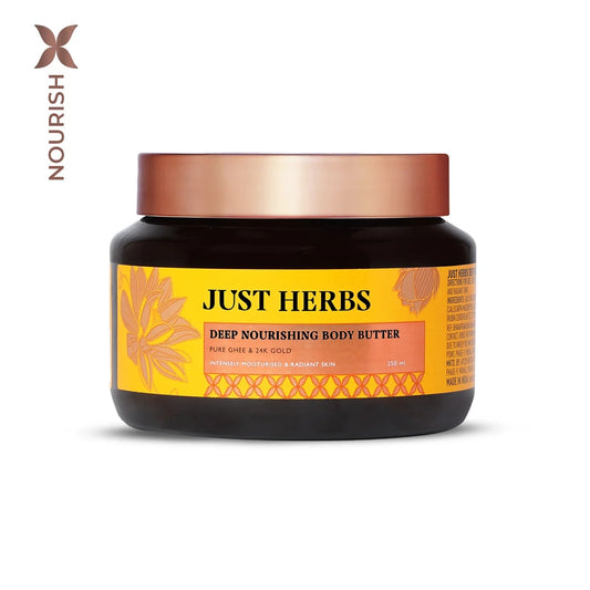 【Just Herbs】 Pure Ghee & 24K Gold Deep Nourishing Body Butter｜ピュアギー & 24Kゴールド ディープナリッシング ボディバター｜250ml