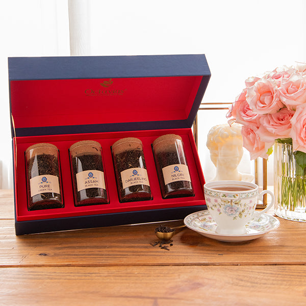 Tea Time Treasure-Pure Teas  (4 Assorted Loose Leaf Black & Green Teas) 970g