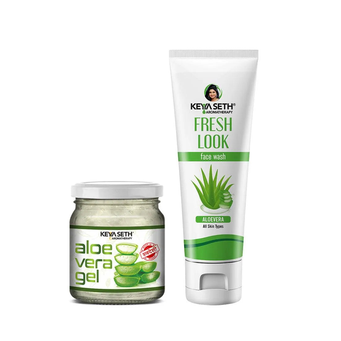 Aloe Vera Essential Skin Care Routine Kit for All Skin Types for Men & Women I Facewash + Gel Moisturizer, Soothes & Repairs Skin I Pure Aloe Vera Gel. 300ml