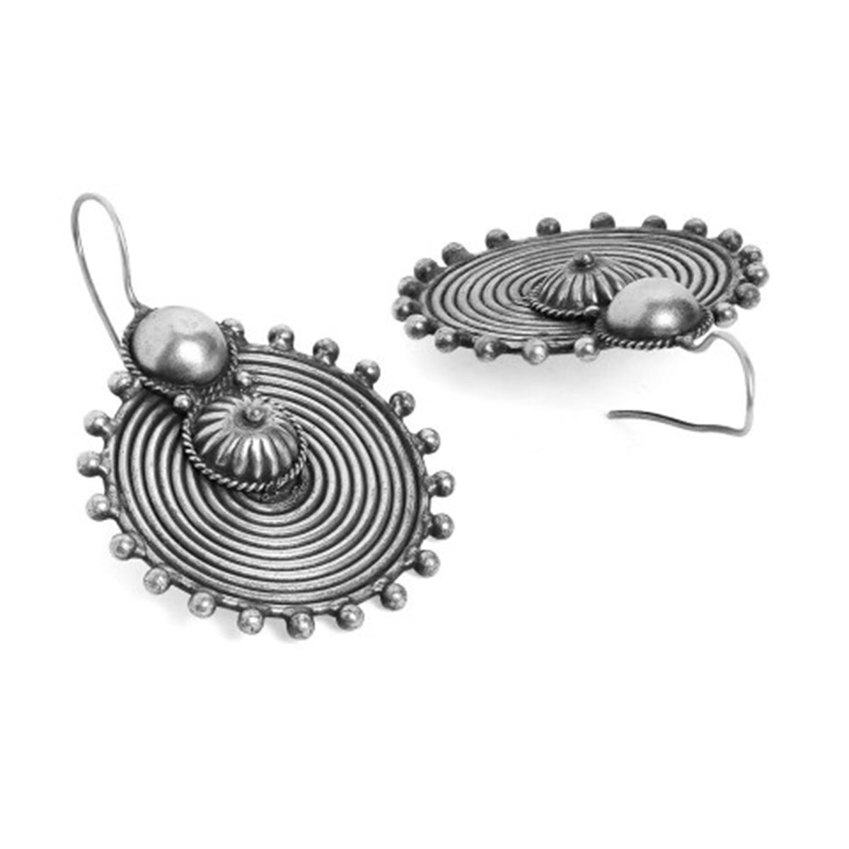 Rubans Oxidised Silver Toned Circular Drop Earrings Silver