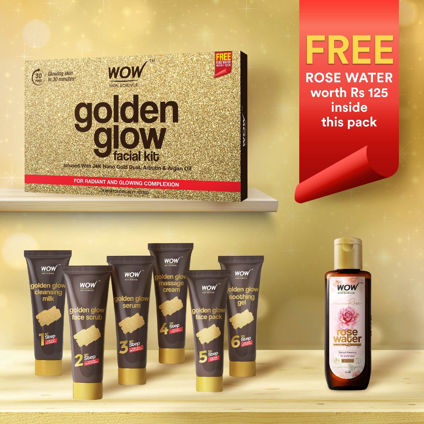 6-Step Gold Facial Kit Brightens and Tightens Skin 85ml
