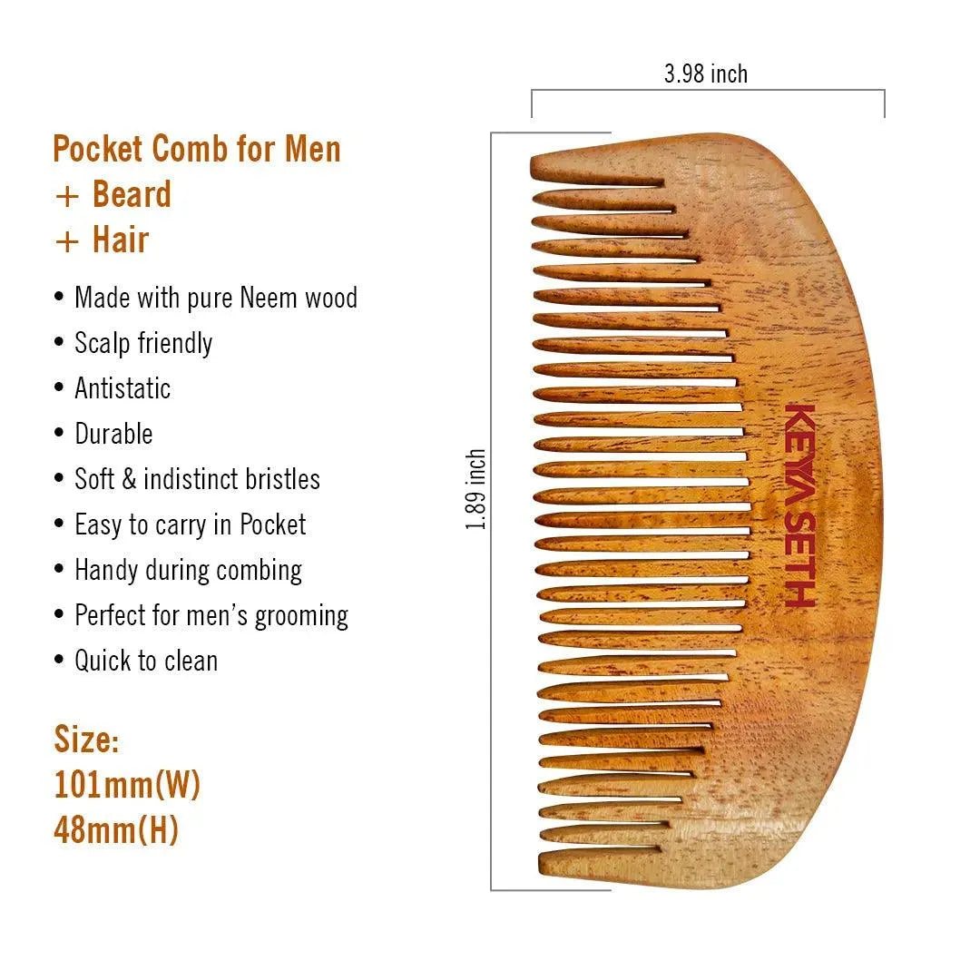 Pocket Neem Wood Comb for Men, Hair & Beard, Hair Growth & Detangling 100g