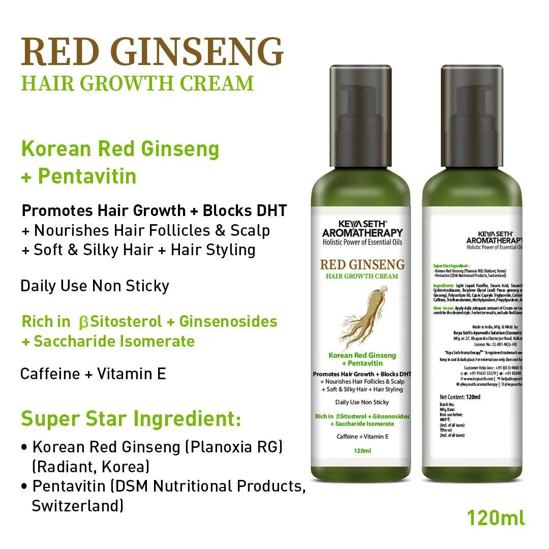 Korean Red Ginseng Hair Growth Cream, Blocks DHT, Pentavitin Caffeine Vitamin E, Daily Use, Hydration Nourishment 120ml