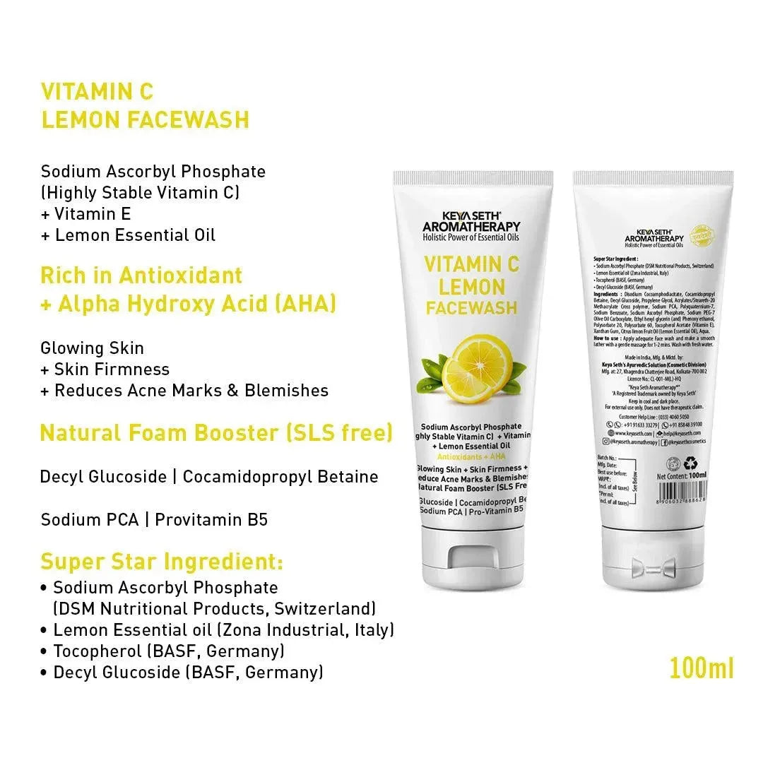 Vitamin C Lemon Facewash, Natural Glucoside Foaming, Antioxidants + AHA, Glowing Skin & Firmness, Acne Marks, Sodium Ascorbyl Phosphate + Vitamin E 100ml