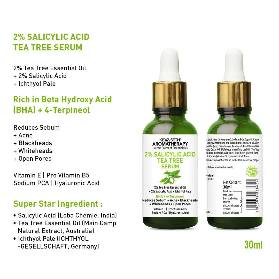 2% Salicylic Acid Tea Tree Serum, BHA + Terpineol, Acne, Blemishes, Blackheads, Whiteheads & Open Pores, Ichthyol Pale, Hyaluronic Acid, Vitamin E B5 30ml