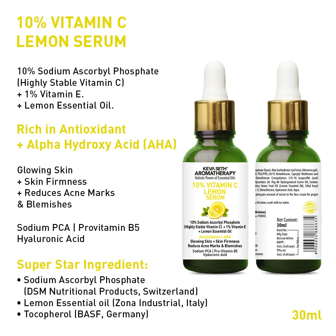 Vitamin C Lemon Combo: Facewash & Serum with Sodium Ascorbyl Phosphate, Vitamin E & AHA for Radiant, Firm, Acne-Free Skin 130ml
