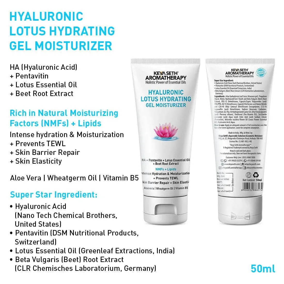 Complete Hydrating & Plumping Kit: Hyaluronic Lotus Face Wash, 1.5% Serum, Gel Moisturizer with 2% Pentavitin + Parsol HS, SPF 30+++ Sunscreen for Intense Hydration & Skin Barrier Repair 230ml