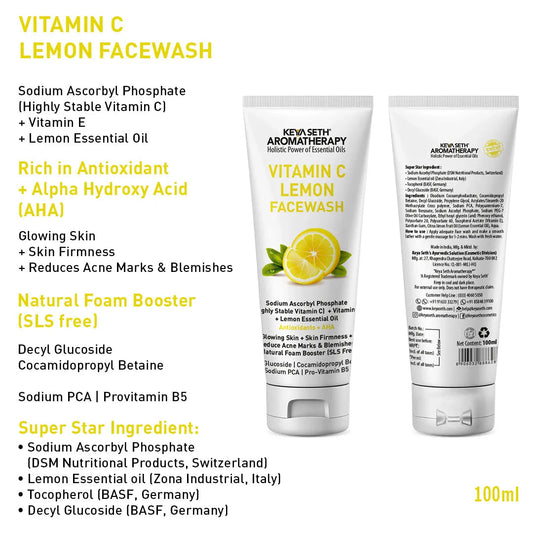 Vitamin C Lemon Combo: Facewash & Serum with Sodium Ascorbyl Phosphate, Vitamin E & AHA for Radiant, Firm, Acne-Free Skin 130ml