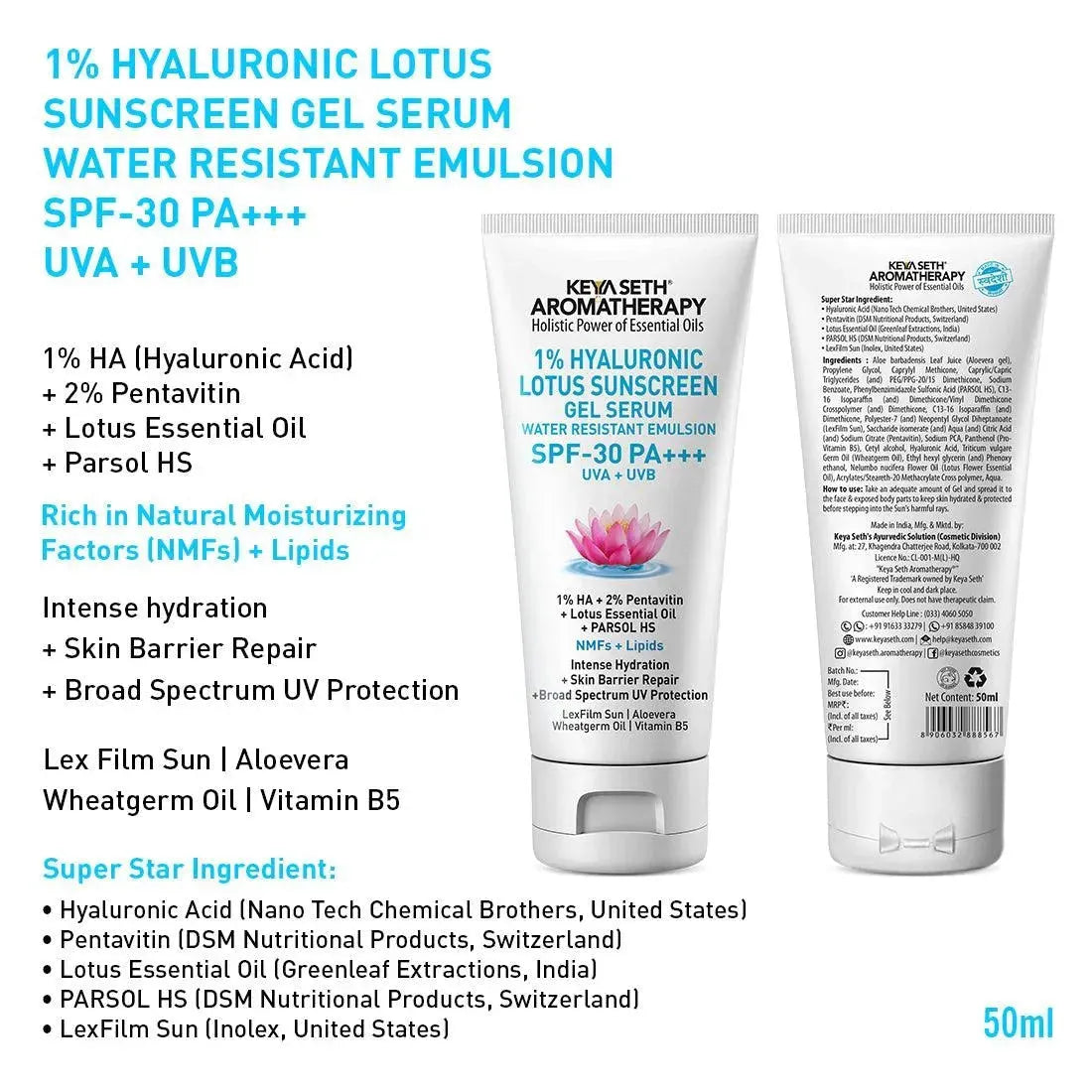 Complete Hydrating & Plumping Kit: Hyaluronic Lotus Face Wash, 1.5% Serum, Gel Moisturizer with 2% Pentavitin + Parsol HS, SPF 30+++ Sunscreen for Intense Hydration & Skin Barrier Repair 230ml