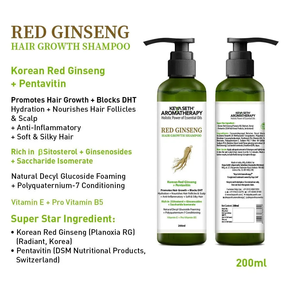 Korean Red Ginseng Hair Growth Shampoo, Blocks DHT, Pentavitin, Decyl Glucoside + Conditioners, Hydration Nourishes Hair & Scalp 200ml