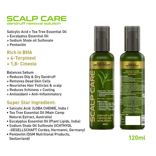 Scalp care Dandruff Removal Solution with Salicylic Acid, Tea Tree & Eucalyptus Oil,Reduces Dandruff & Flakes, Soothes Itchy scalp & Nourishes Hair 130ml