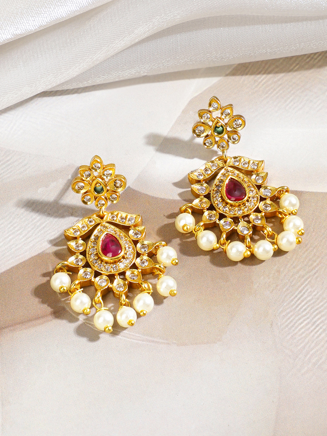 American Diamond Zirconia Necklace Set With Pearl Drops フリーサイズ