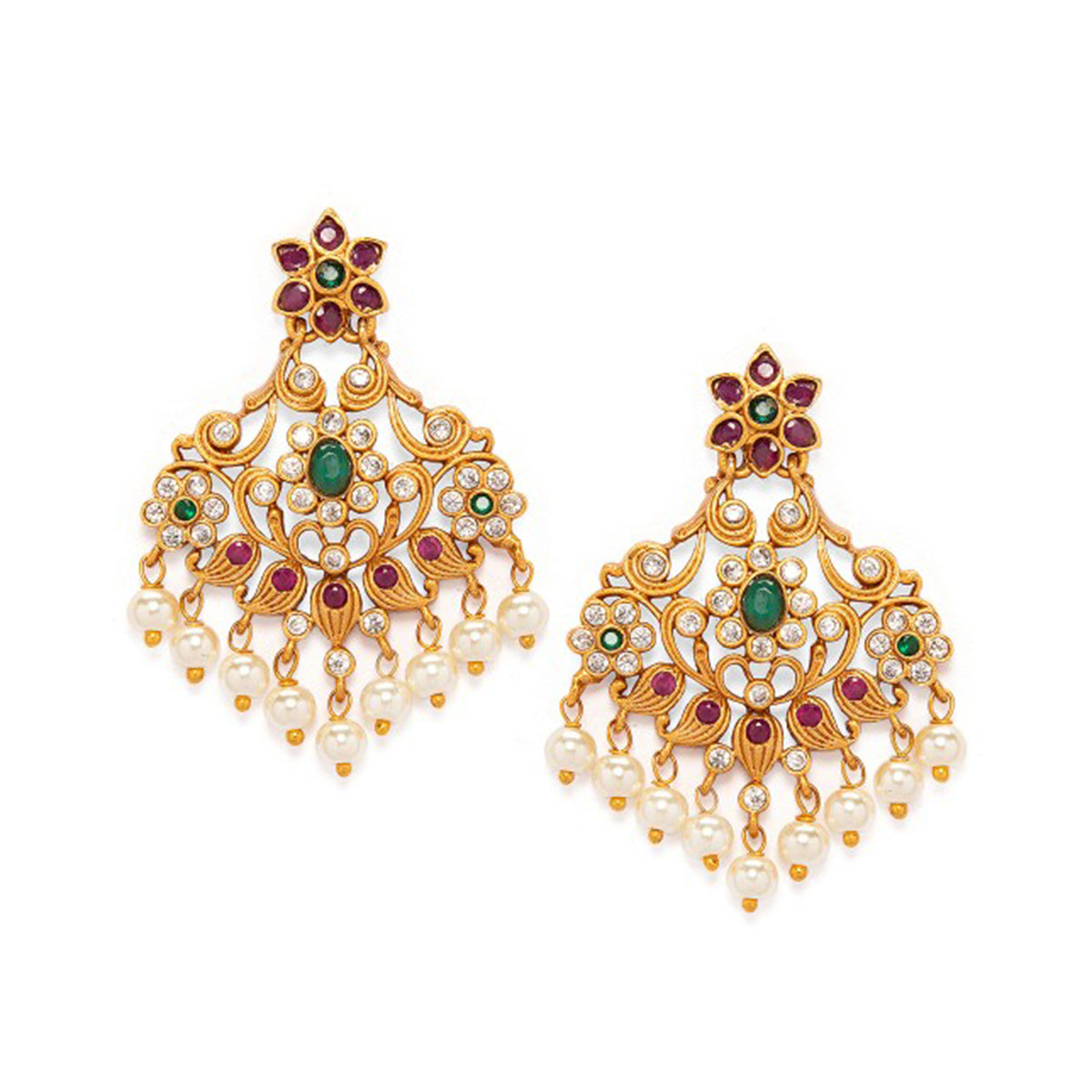 Rubans Gold Plated Elegant Pearl Embellished Drop Earring Multicolor